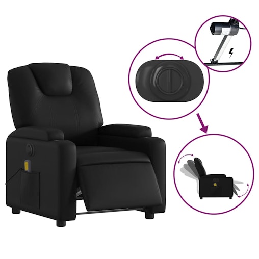 vidaXL Electric Massage Recliner Chair Black Faux Leather vidaXL Electric Massage Recliner Chair Black Faux Leather