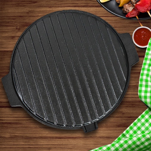 SOGA 2X 30CM Round Cast Iron Korean BBQ Grill Plate with Handles and Drip Lip SOGA 2X 30CM Round Cast Iron Korean BBQ Grill Plate with Handles and Drip Lip