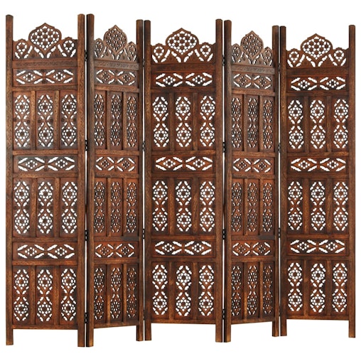 NNEVL Hand carved 5-Panel Room Divider Brown 200x165 cm Solid Mango Wood NNEVL Hand carved 5-Panel Room Divider Brown 200x165 cm Solid Mango Wood