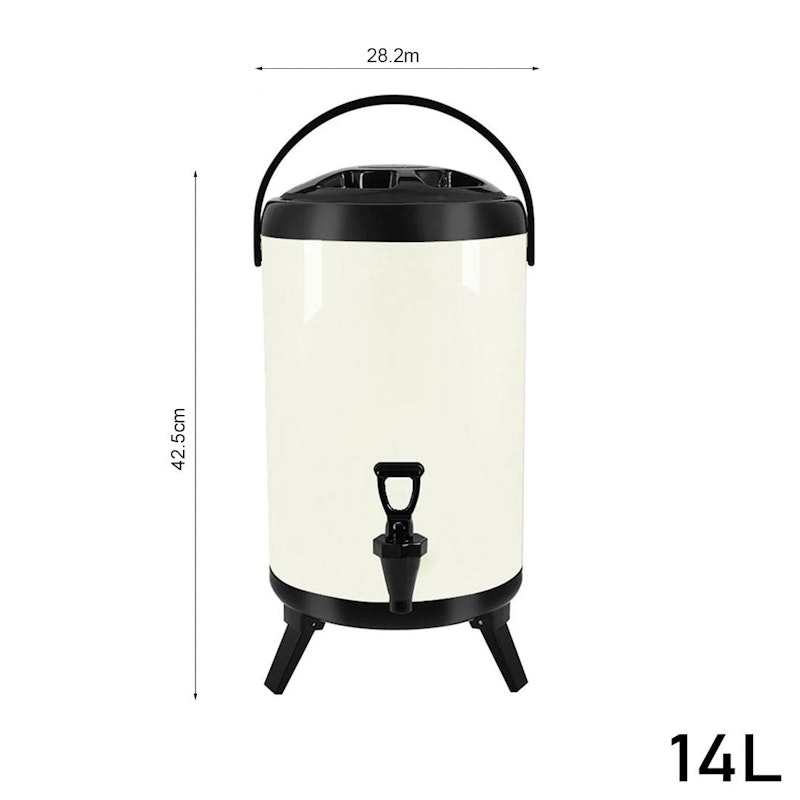 SOGA 8X 14L Stainless Steel Insulated Milk Tea Barrel Hot and Cold Beverage Dispenser Container with Faucet White image number null