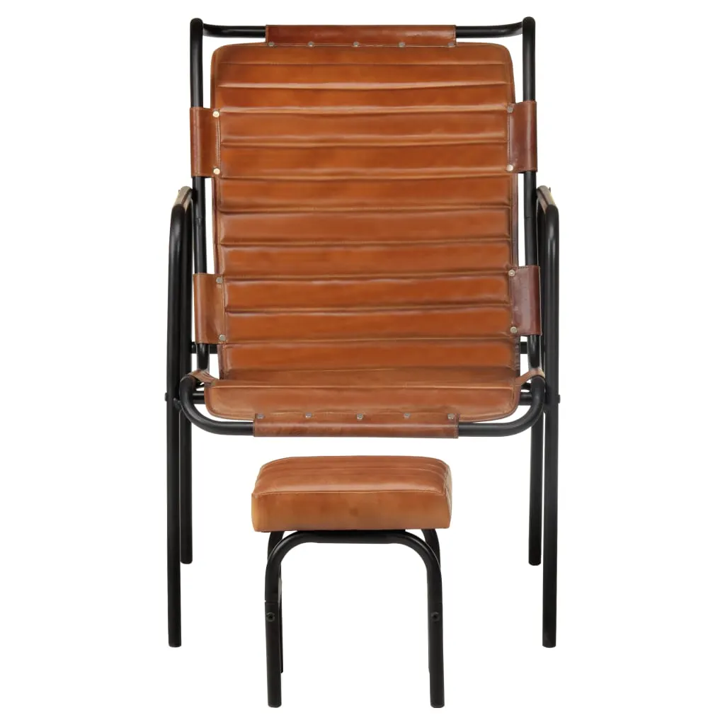 Relaxing Armchair with a Footrest Brown Real Leather 323728