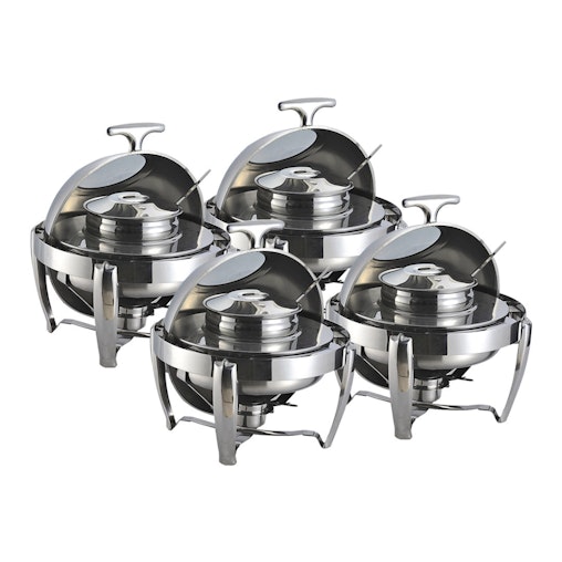 SOGA 4X 6.5L Stainless Steel Round Soup Tureen Bowl Station Roll Top Buffet Chafing Dish Catering Chafer Food Warmer Server image number null
