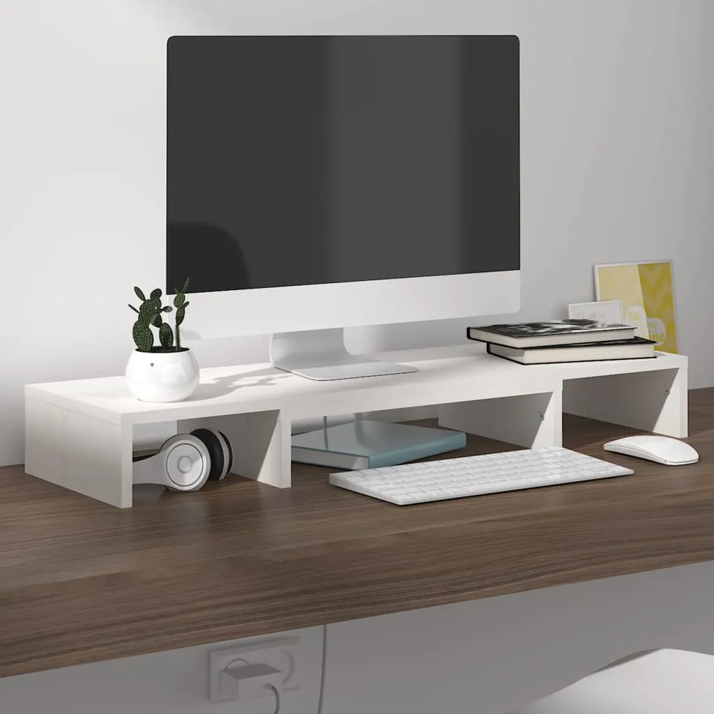 Monitor Stand White 80x24x10.5 cm Solid Wood Pine 813940