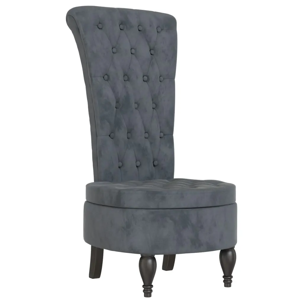 High Back Chair Dark Grey Velvet Button Design 352465 High Back Chair Dark Grey Velvet Button Design 352465
