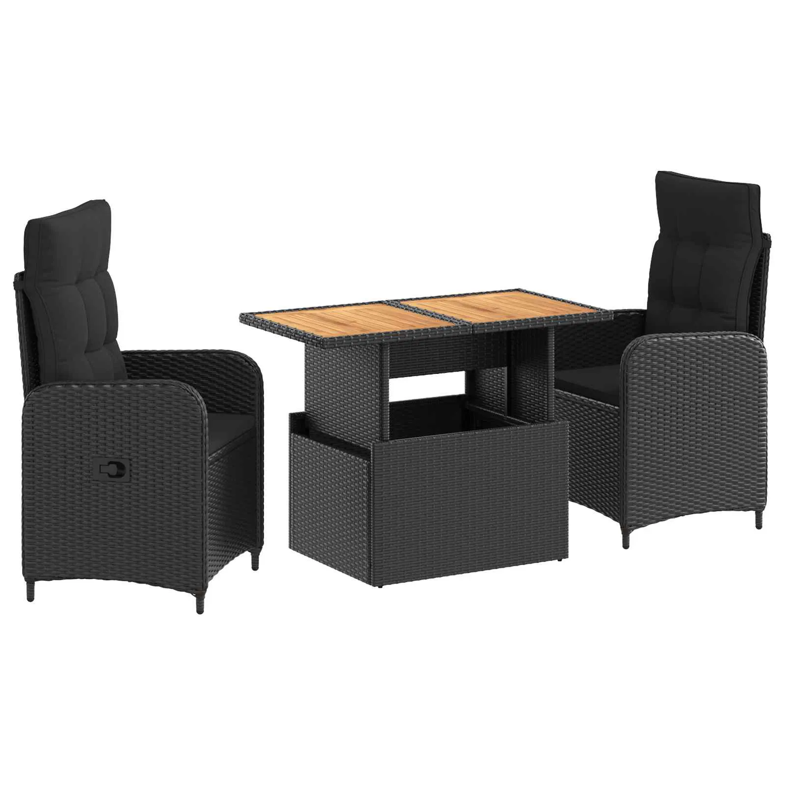 Outdoor Dining Set 3 pcs Black Poly Rattan and Acacia Wood 3422406 Outdoor Dining Set 3 pcs Black Poly Rattan and Acacia Wood 3422406