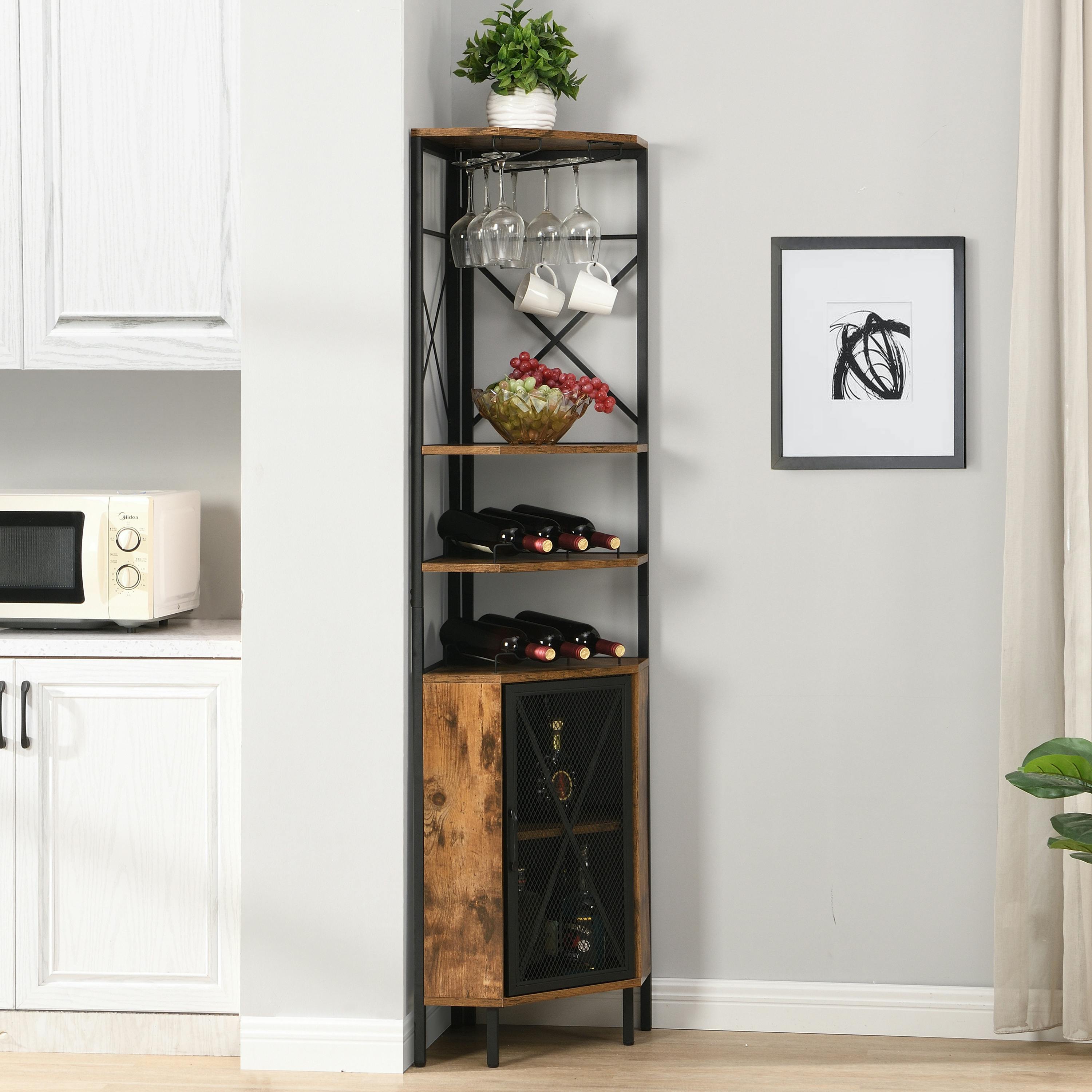 IHOMDEC 6-Tier Multifunctional Pentagon Corner Shelf with Storage Cabinet Rustic Dark Brown