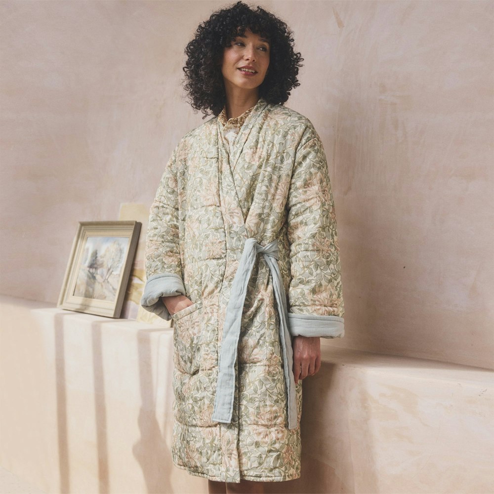 Piglet in Bed Soft Sage Honeysuckle Linen Housecoat