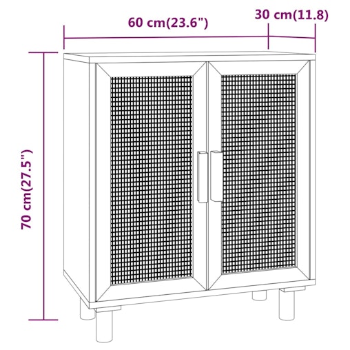 NNEVL Sideboard White 60x30x70 cm Solid Wood Pine and Natural Rattan NNEVL Sideboard White 60x30x70 cm Solid Wood Pine and Natural Rattan