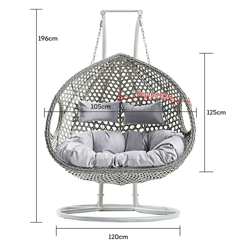 Mason Taylor 483 200kg Weight Capacity PE Rattan Double Swing Chair Water Drop Shape Chair outdoor furniture hanging chair