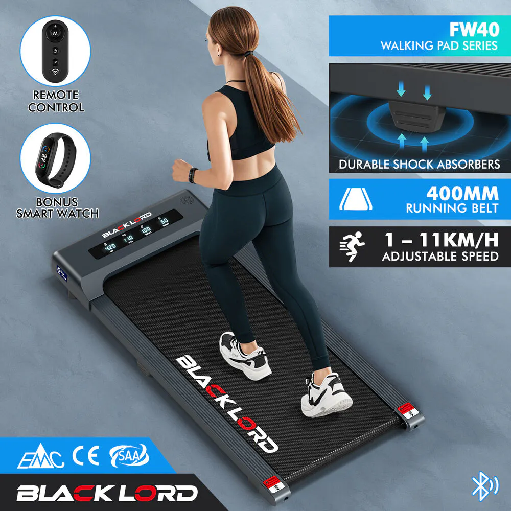 Black Lord Treadmill Electric Walking Pad Under Desk Home Gym 400mm Grey