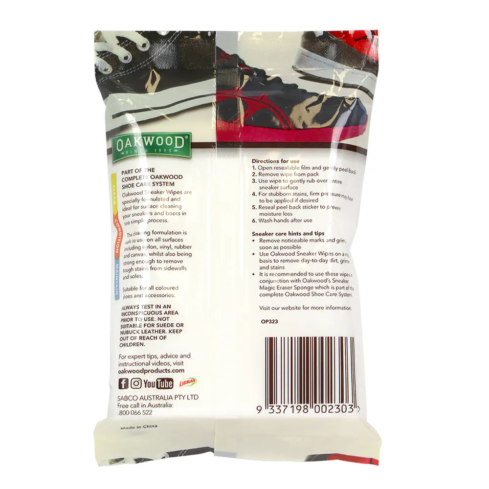 16pc Oakwood 15x20cm Sneaker Wipes Rubber/Vinyl/Nylon Stain Remover Shoe Cleaner