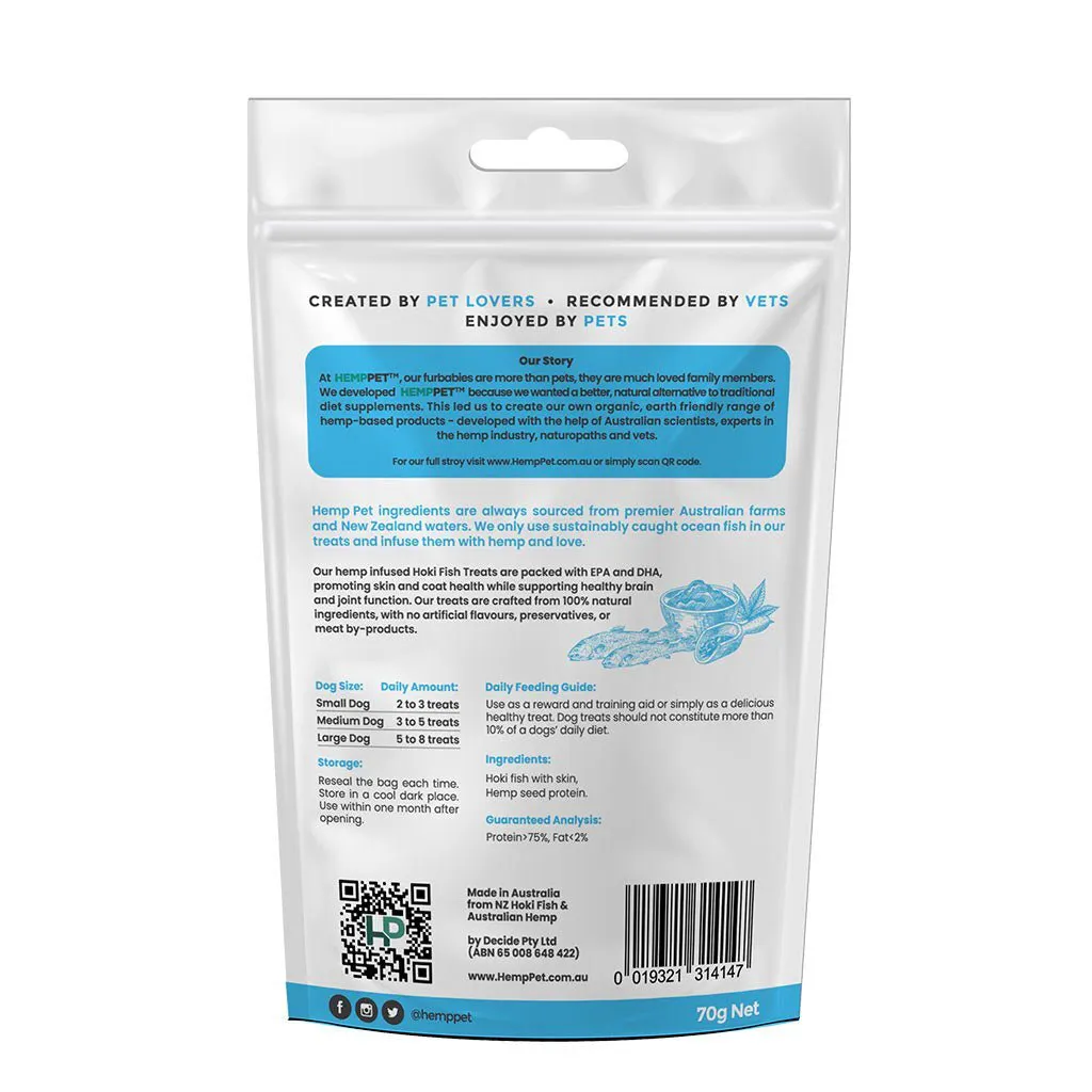 Hemp Pet Skin & Coat Support Ocean Bites Dog Training Treats Hoki Fish 70g