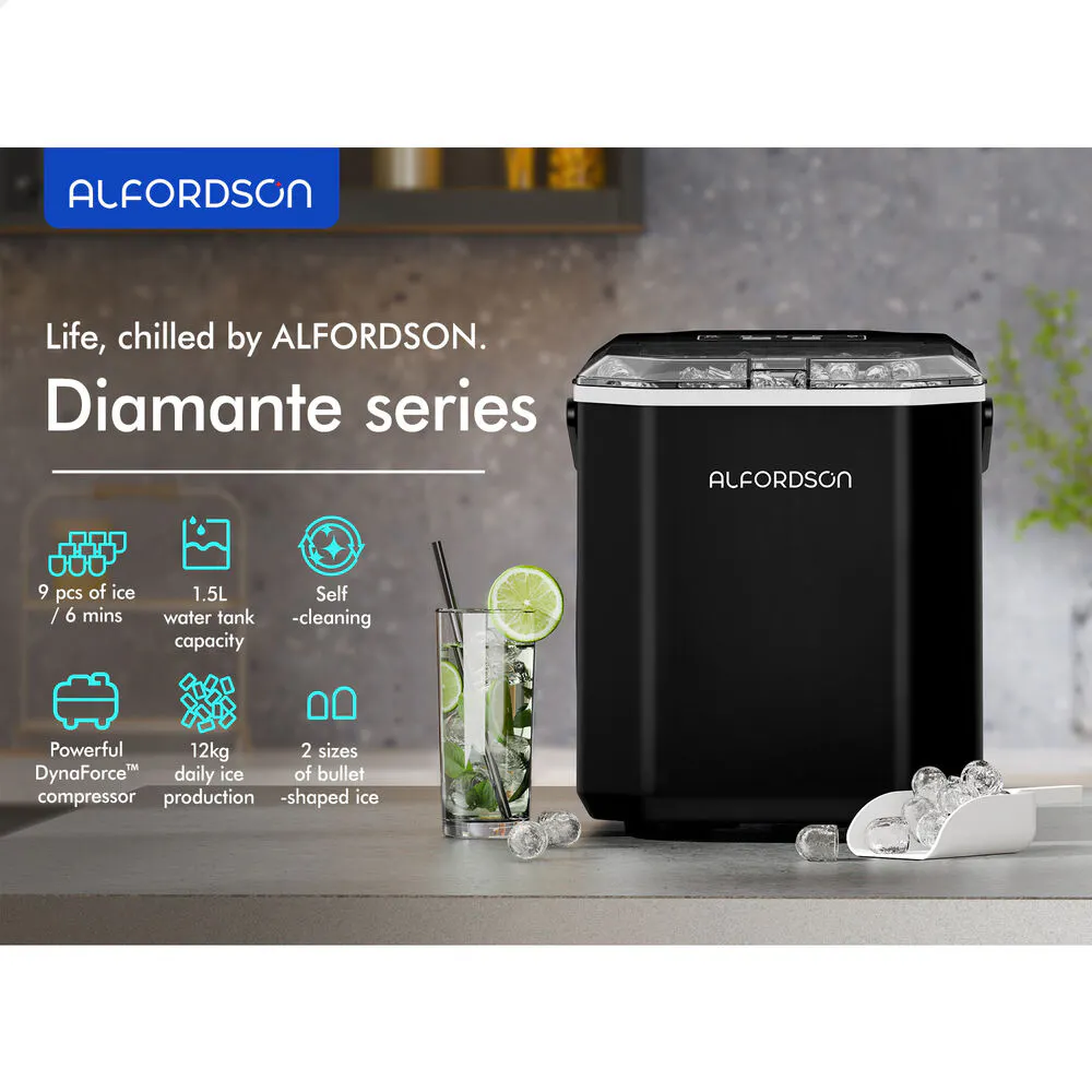 Alfordson Portable Ice Maker Machine Bar Countertop 12kg With Handle Black