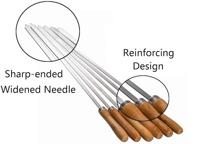 6 Pack Flat Blade Barbecue Shish Kebab Skewers of Stainless Steel with Wooden Handle 6 Pack Flat Blade Barbecue Shish Kebab Skewers of Stainless Steel with Wooden Handle