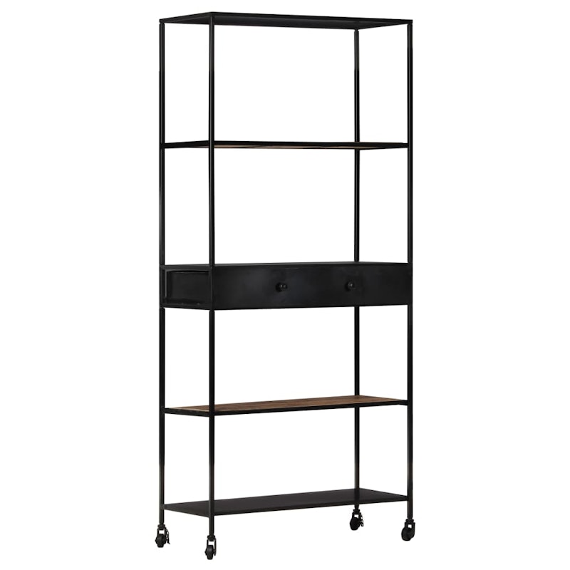 NNEVL Book Cabinet 90x35x180 cm Rough Mango Wood & Iron image number null