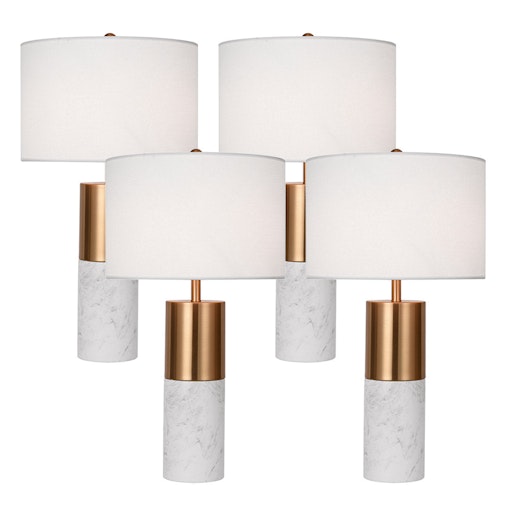 SOGA 4X 60cm White Marble Bedside Modern Desk Table Lamp Living Room Shade with Cylinder Base image number null