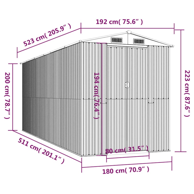 NNEVL Garden Shed Anthracite 192x523x223 cm Galvanised Steel image number null