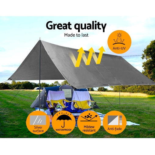 Instahut 6x9m Tarp Camping Tarps Poly Tarpaulin Heavy Duty Cover 180gsm Silver Instahut 6x9m Tarp Camping Tarps Poly Tarpaulin Heavy Duty Cover 180gsm Silver