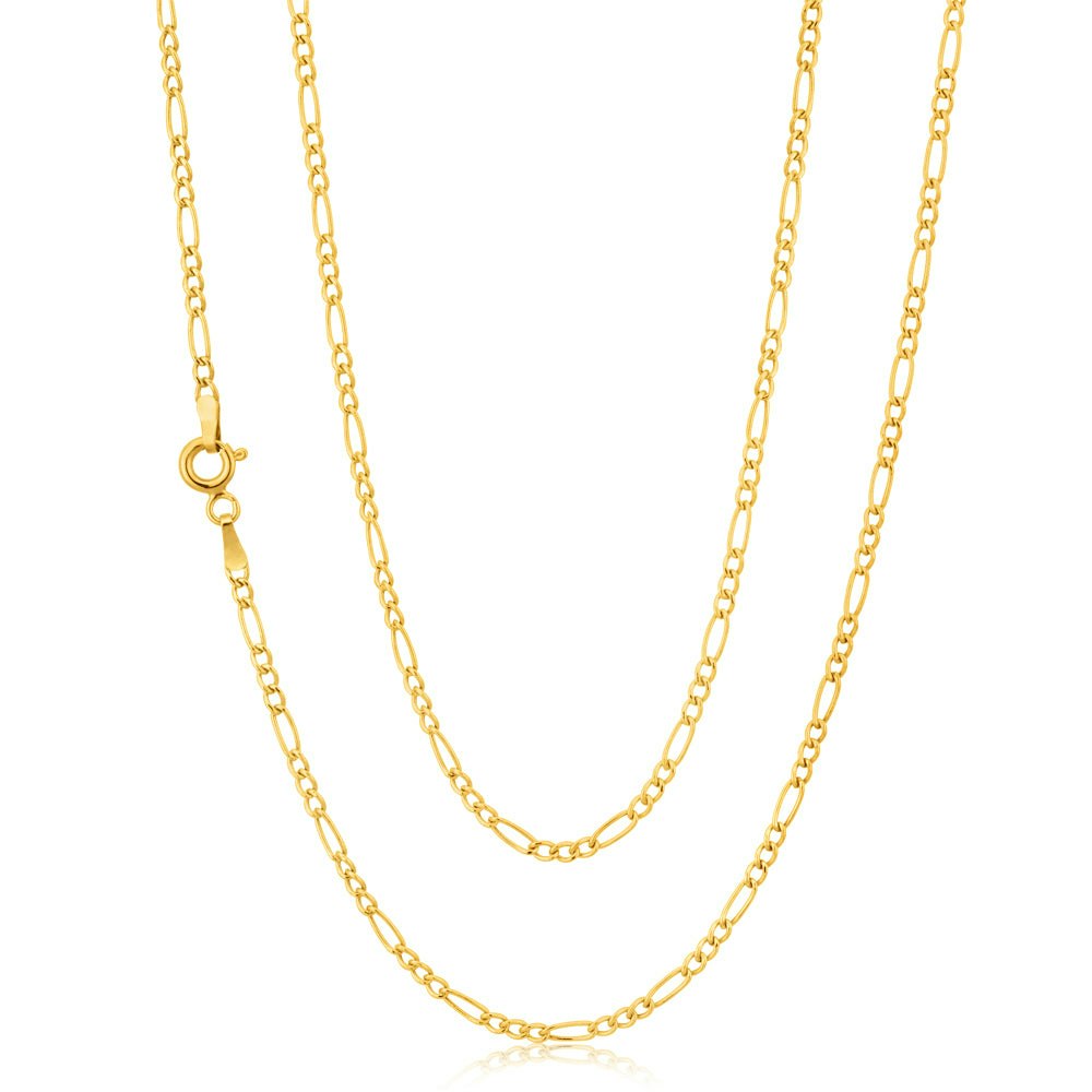 9ct Yellow Gold 3:1 Figaro 45cm Chain 50Gauge