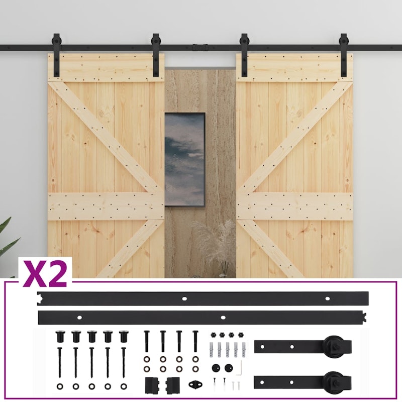 NNEVL Sliding Door with Hardware Set 90x210 cm Solid Pine Wood image number null