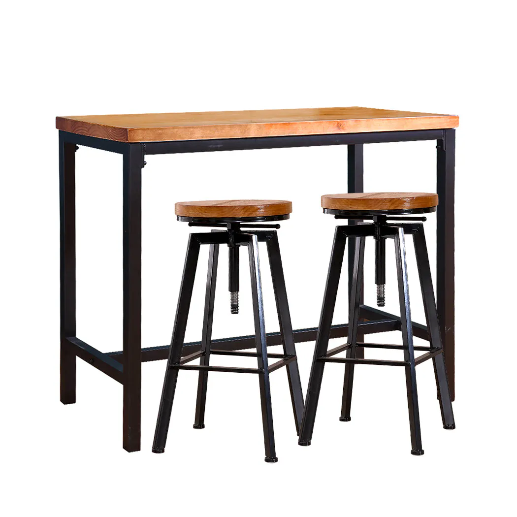 Levede 3Pcs Bar Table Barstools Industrial Wood Chair Set Home Kitchen Pub