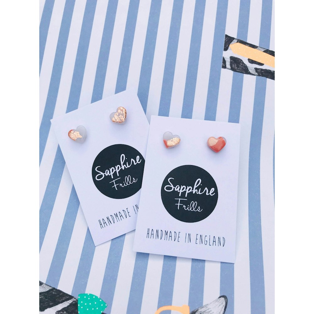 Sapphire Frills Mini Rose Gold Translucent Heart Stud Earrings