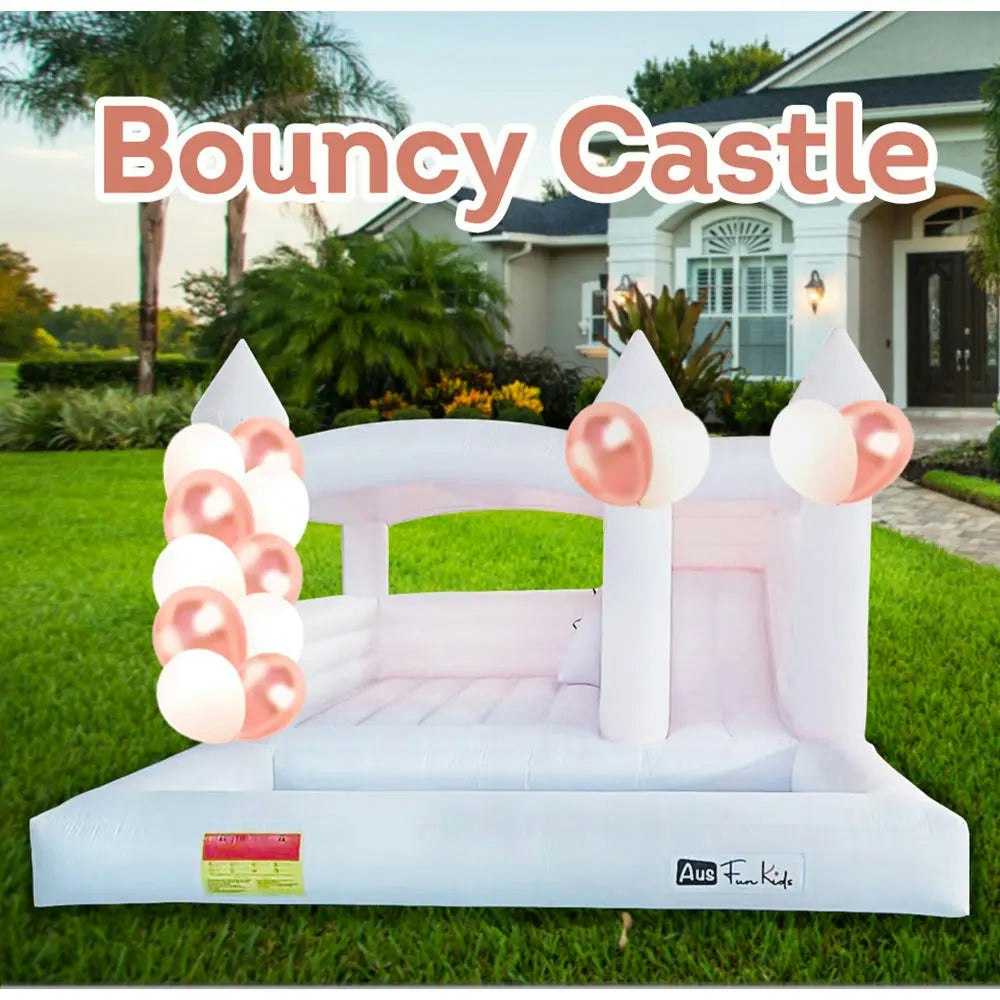 Ausfunkids 5x4x2.8m PVC Fabric Bounce House Bouncy Castle with Blower For Fun - White