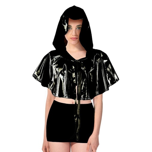Adult Iridescent Metallic Mini Hooded Cape Halloween Costume - Black image number null