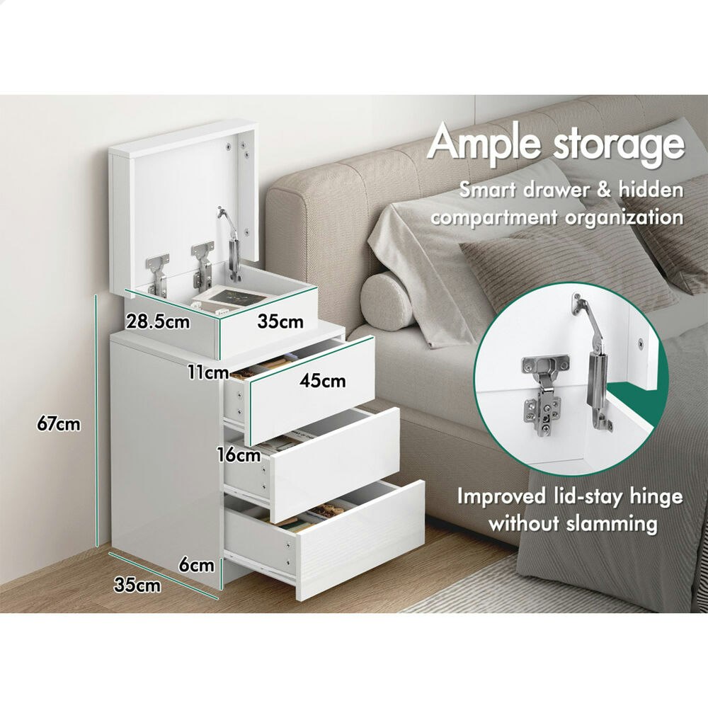 Alfordson 2x Bedside Table LED White Gloss