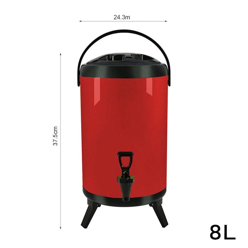SOGA 2X 8L Stainless Steel Insulated Milk Tea Barrel Hot and Cold Beverage Dispenser Container with Faucet Red image number null