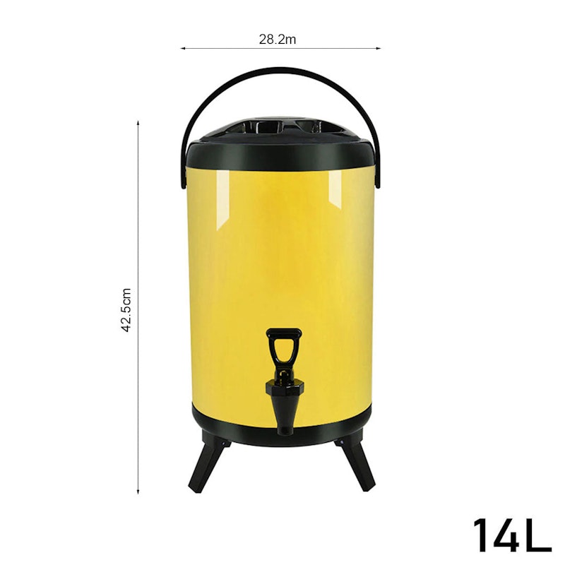 SOGA 4X 14L Stainless Steel Insulated Milk Tea Barrel Hot and Cold Beverage Dispenser Container with Faucet Yellow image number null