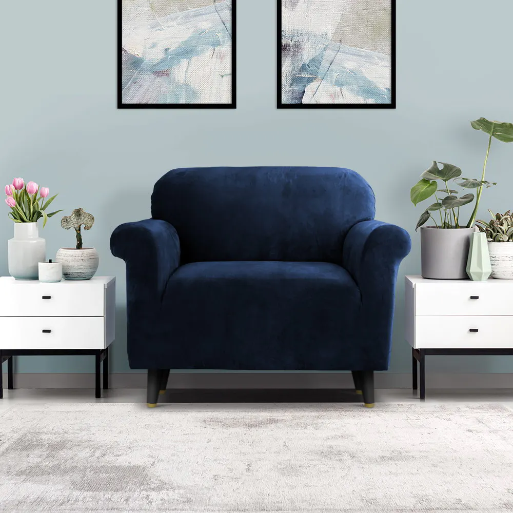 Artiss Sofa Cover Couch Covers Velvet 1 Seater Sapphire Artiss Sofa Cover Couch Covers Velvet 1 Seater Sapphire
