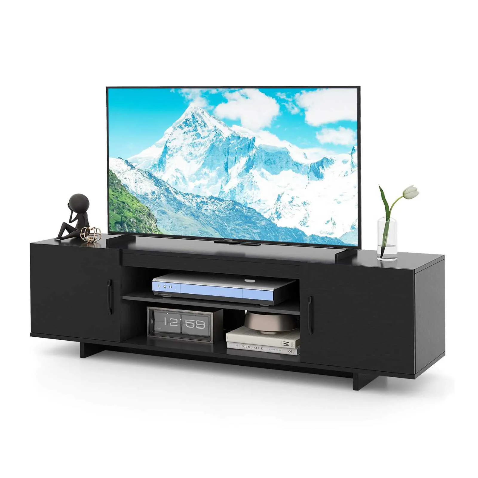 Costway TV Stand Media Console Table w/Open Shelves TV Cabinet Entertainment Unit Black
