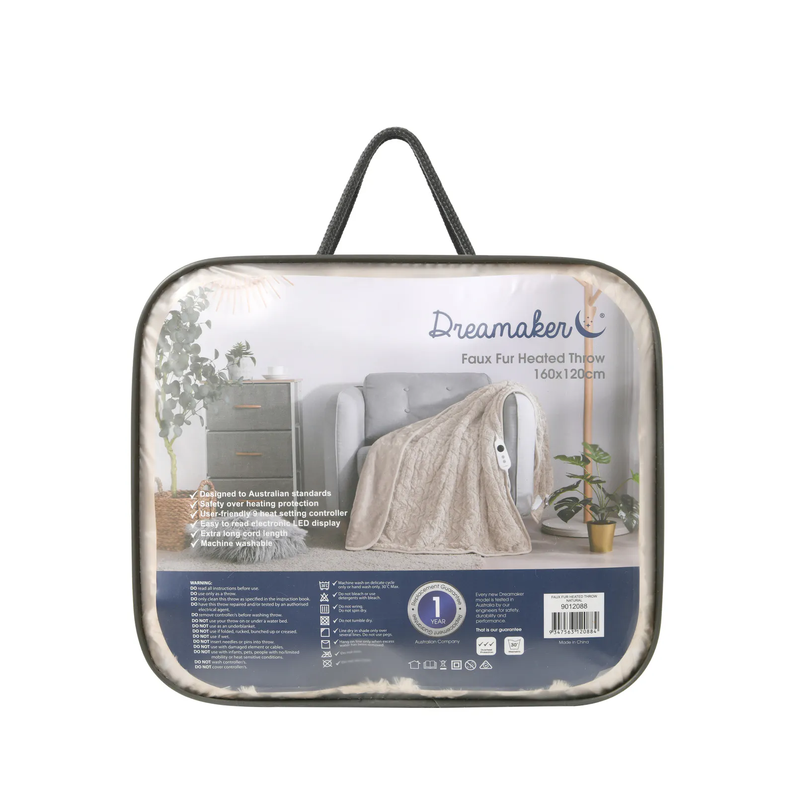 Dreamaker 500gsm Faux Fur Heated Throw Natural 160 x 120cm