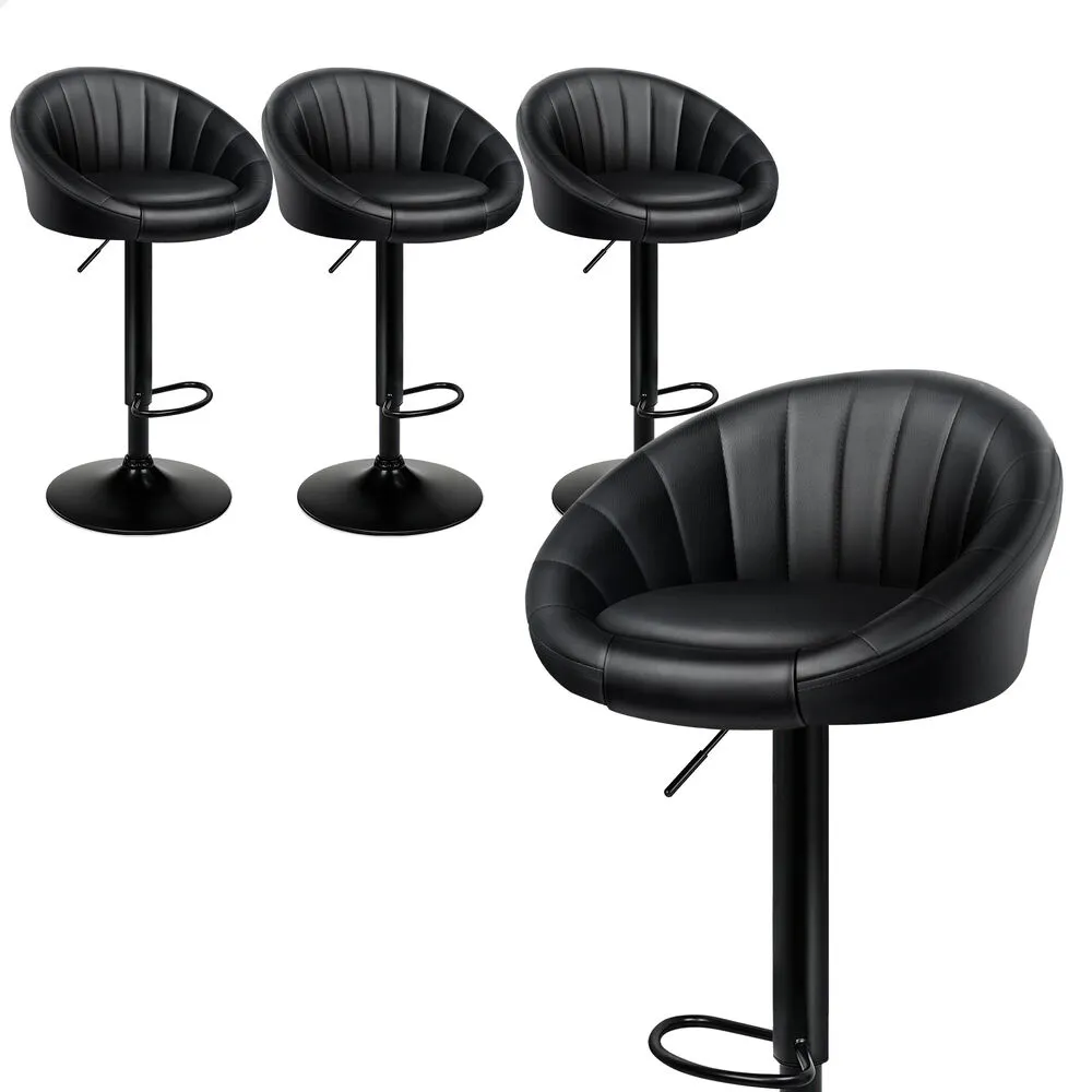 Alfordson 4x Bar Stools Gas Lift Leather Bar Chairs Kitchen Swivel Black