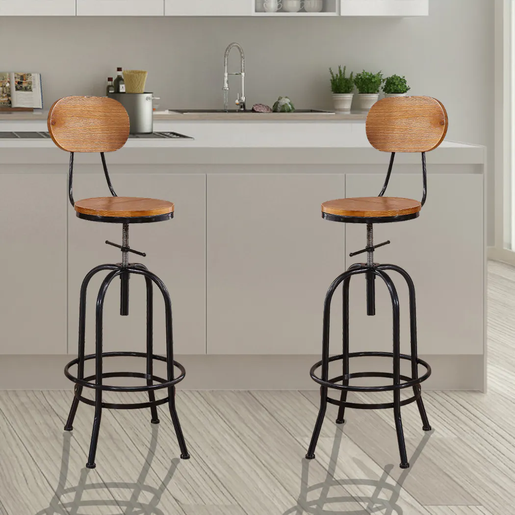 Levede 2x Bar Stools Industrial Kitchen Stool Wooden Barstools Swivel Vintage Levede 2x Bar Stools Industrial Kitchen Stool Wooden Barstools Swivel Vintage