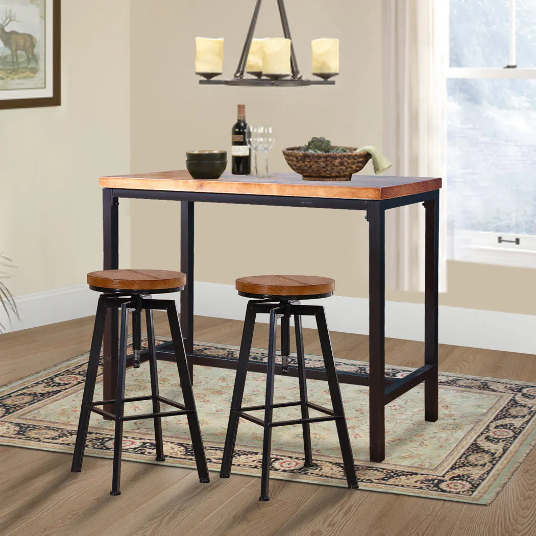 Levede 3Pcs Bar Table Barstools Industrial Wood Chair Set Home Kitchen Pub