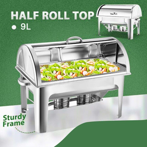 SOGA 4X 9L Stainless Steel Full Size Roll Top Chafing Dish Food Warmer SOGA 4X 9L Stainless Steel Full Size Roll Top Chafing Dish Food Warmer