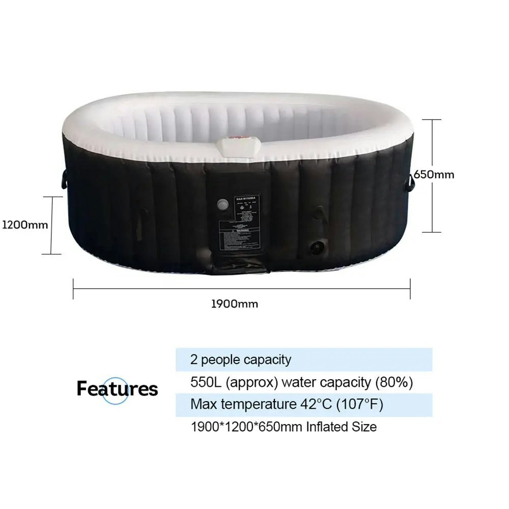 MASON TAYLOR Outdoor 2 Adults Hot Tub 800L 42 degrees Celsius Max. Temperature - Black&White