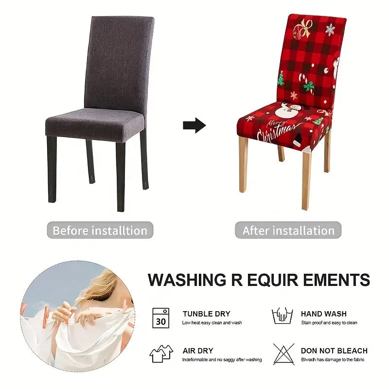 4-6PCS Fabric Christmas Chair Slipcovers - Festive Snowman Designs - Elastic, Decorative Covers for Dining Chairs, Hotel, Office, Banquets image number null