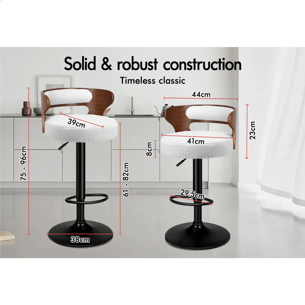 Alfordson 4x Bar Stool Kitchen Swivel Chair Wooden Boucle Ramiro White