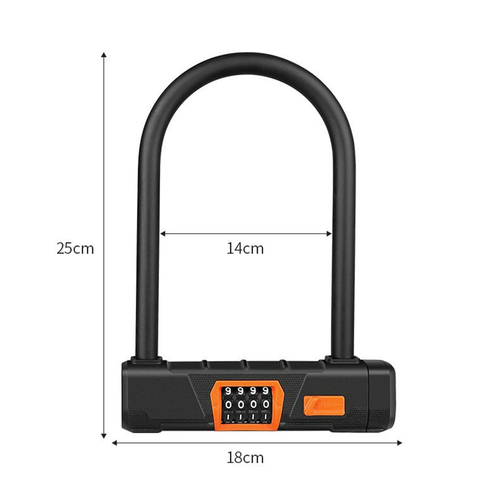 AKEZ 4-Digit Password Steel Bicycle U-Lock E-Bike Bicycle Accessories - Orange