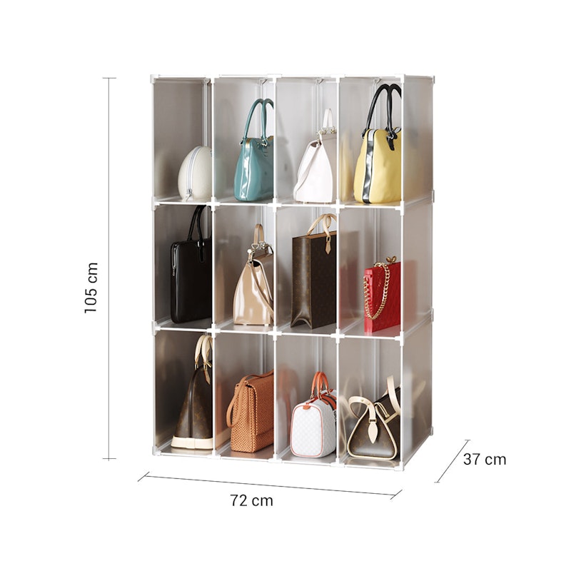 SOGA 2X 3 Tier Multifunctional PP Plastic Bag Box Portable Cubby DIY Storage Shelves Stackable Handbag Purse Organiser image number null