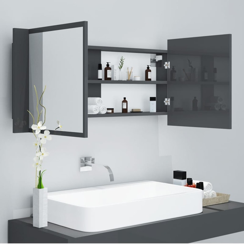NNEVL LED Bathroom Mirror Cabinet High Gloss Grey 100x12x45 cm image number null