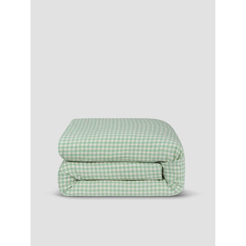 Piglet in Bed Sage Green Gingham Linen Blend Duvet Cover