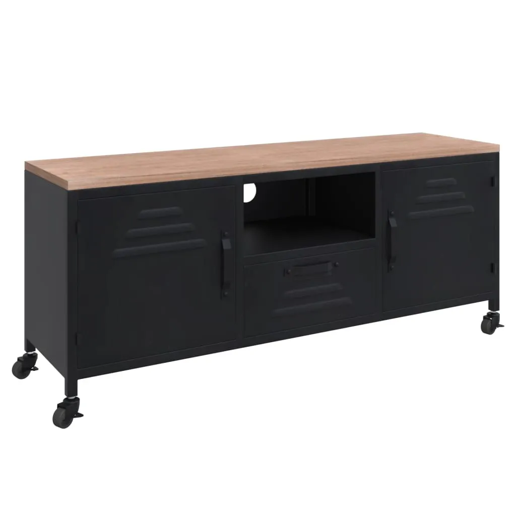 TV Cabinet Black 110x30x43 cm Iron and Solid Wood Fir 340766 TV Cabinet Black 110x30x43 cm Iron and Solid Wood Fir 340766