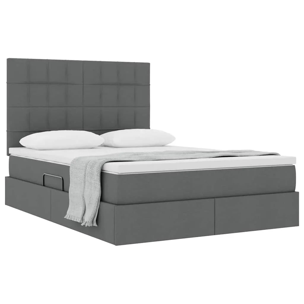 Storage Bed with Mattress Dark Grey 153 x 203 cm Faux Leather 3371809