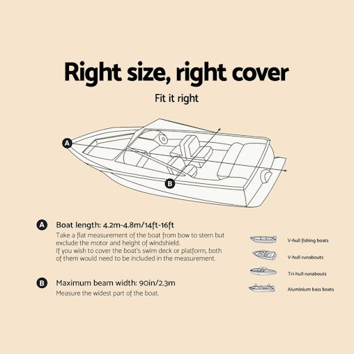 Seamanship Premium 14- 16 ft Boat Cover Trailerable Marine Grade Waterproof 600D