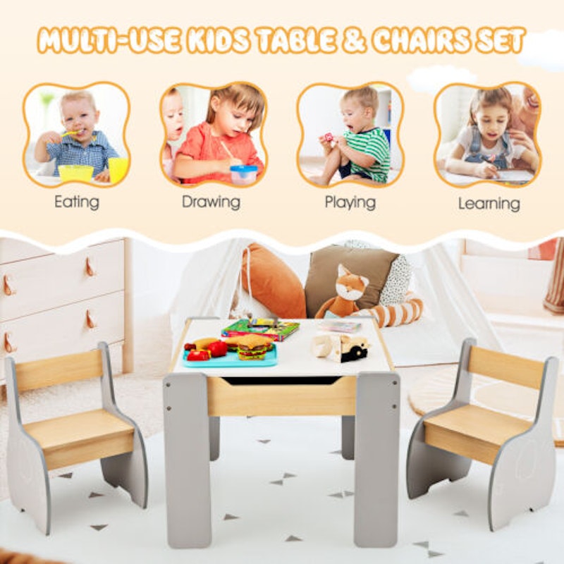 NNECW 4-in-1 Wooden Kids Activity Table and Chair Set for Drawing & Studying image number null