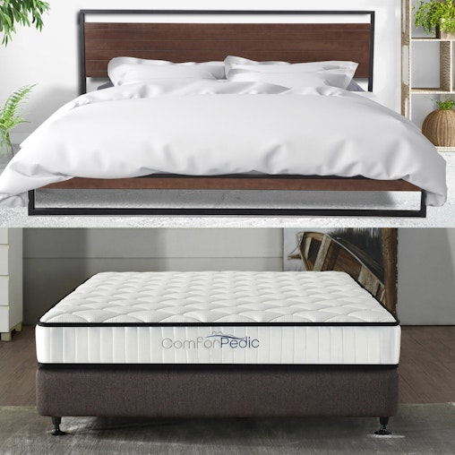 Azure Wood Bed Frame With Comforpedic Mattress Package Deal Bedroom Set King White Brown image number null